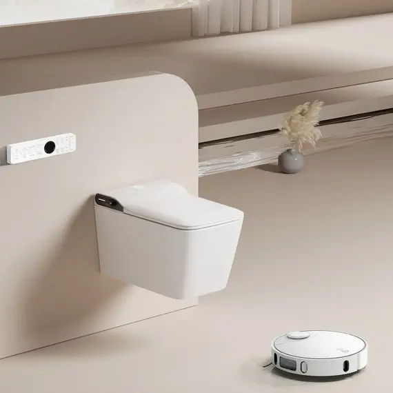 Комплект ABBER подвесной электронный унитаз-биде Rechteck AC1215S белый с импульсным смывом с инсталляцией AC0101P