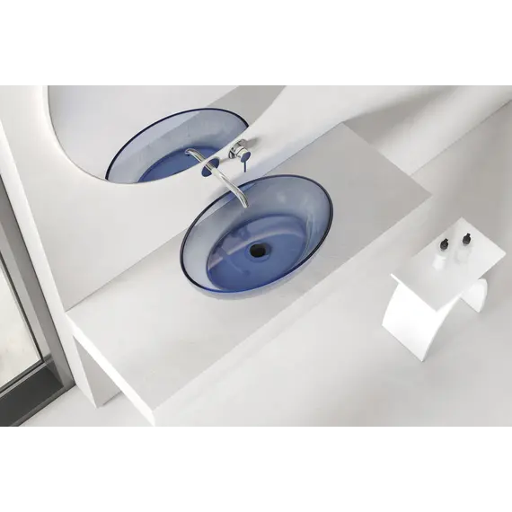 Раковина накладная прозрачная ABBER Kristall AT2801Saphir синяя