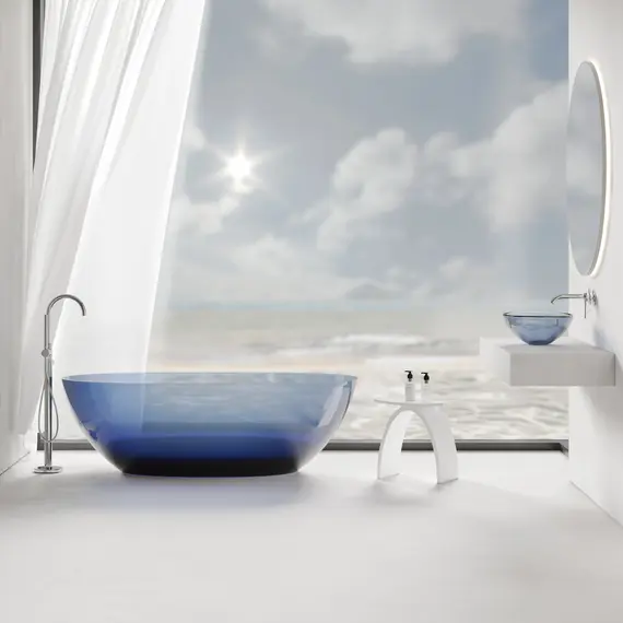 Раковина накладная прозрачная ABBER Kristall AT2802Saphir синяя