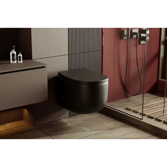 Унитаз ABBER Bequem AC1104TMB подвесной черный матовый, безободковый, смыв торнадо