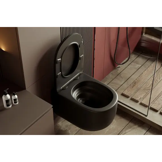 Унитаз ABBER Bequem AC1104TMB подвесной черный матовый, безободковый, смыв торнадо