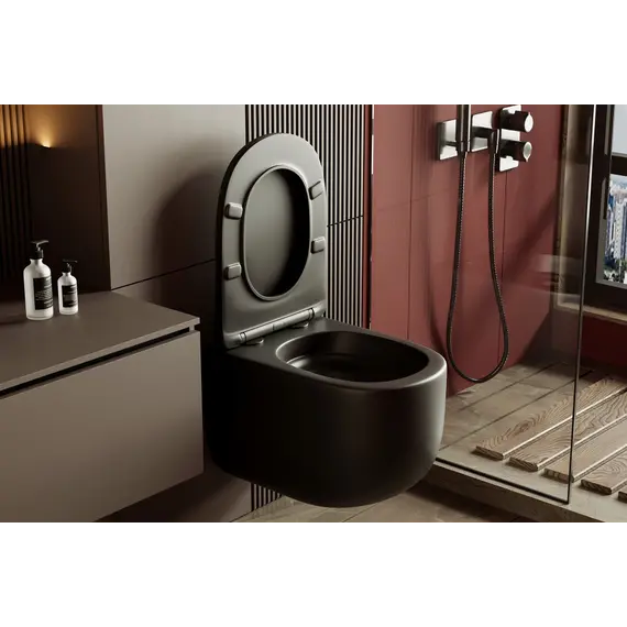 Унитаз ABBER Bequem AC1104TMB подвесной черный матовый, безободковый, смыв торнадо