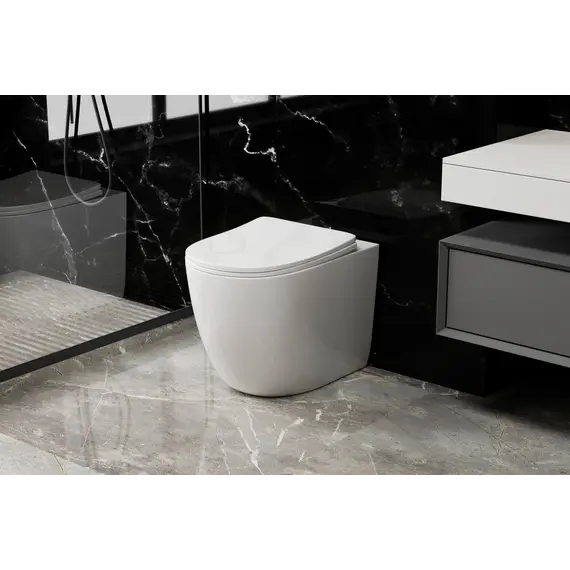 Унитаз ABBER Bequem AC1111T приставной белый, безободковый, смыв торнадо