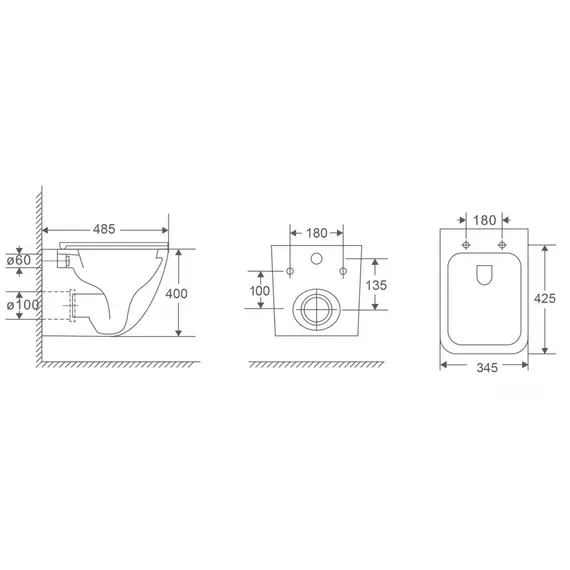 Унитаз ABBER Rechteck AC1220TC подвесной белый, безободковый, смыв торнадо, с закрытым дном