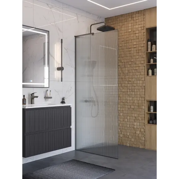 Душевая перегородка BelBagno UNO-L-1-TB-90/100-FL-GM рифленое/оруж.сталь