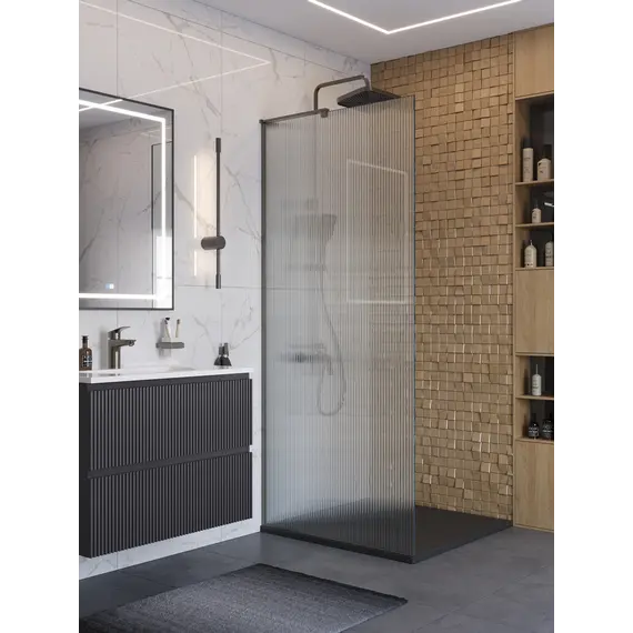 Душевая перегородка BelBagno UNO-L-1-TB-90/100-FL-GM рифленое/оруж.сталь