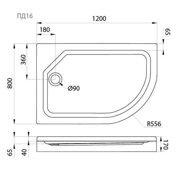 Поддон душевой Triton ПД16/ПД17  120х80 асимметричный  L/R низкий