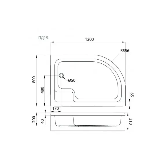 Поддон душевой Triton ПД18/ПД19 , 120х80 асимметричный  L/R средний