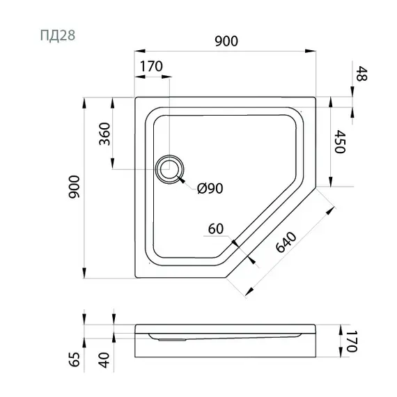Поддон душевой Triton трапеция низкий ПД28/ПД29