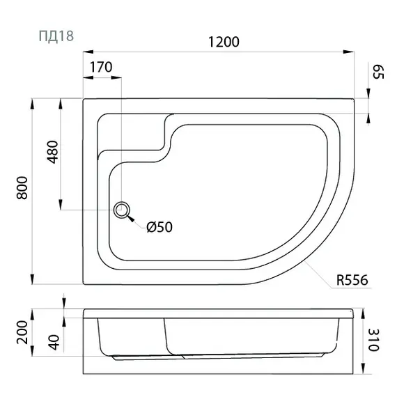 Поддон душевой Triton ПД18/ПД19 , 120х80 асимметричный  L/R средний