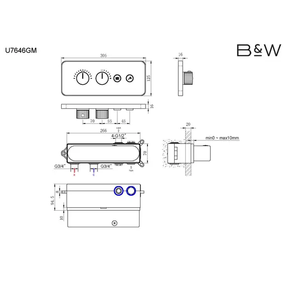 Встроенная душевая система Black&White U7646GM