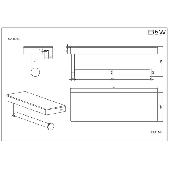 Полка и держатель для полотенца Black & White GA-9603GM