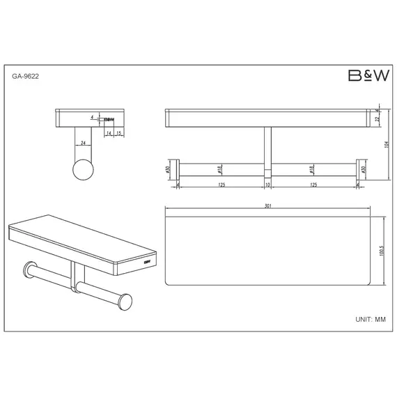 Полка и двойной держатель для туалетной бумаги Black & White GA-9622GM