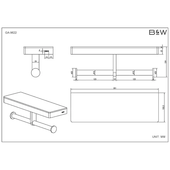 Полка и двойной держатель для туалетной бумаги Black & White GA-9622C