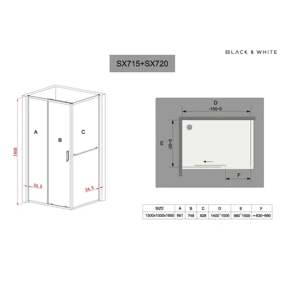 Душевое ограждение Black&White SX715+SX720