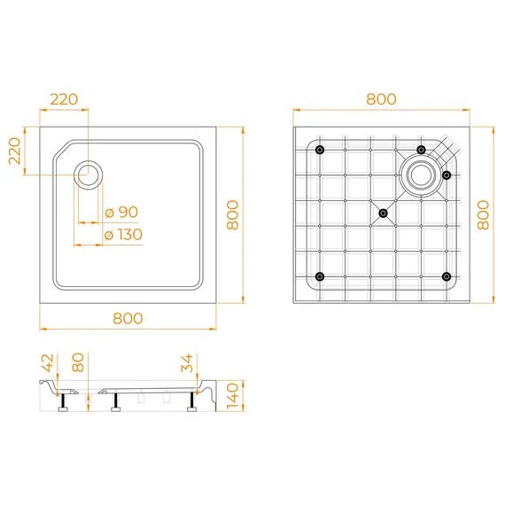 Душевой поддон квадратный RGW SMC-C-088 Белый