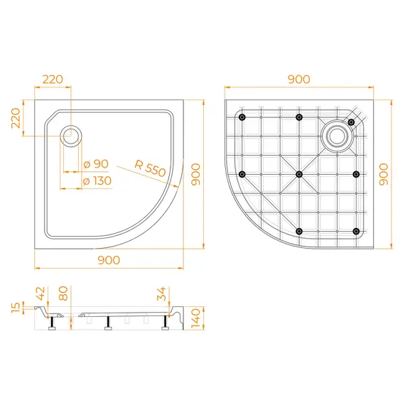 Душевой поддон с сифоном RGW SMC/R-C ножки+сифон