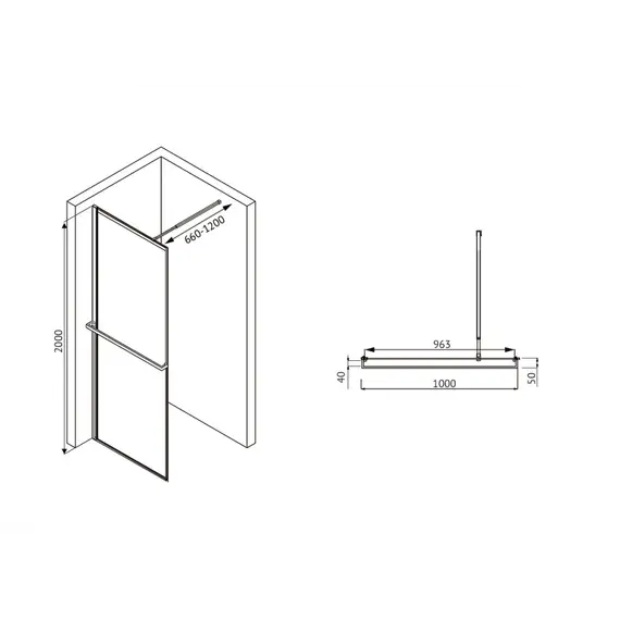 Душевая перегородка ABBER Immer Offen прозрачное/черный/8мм