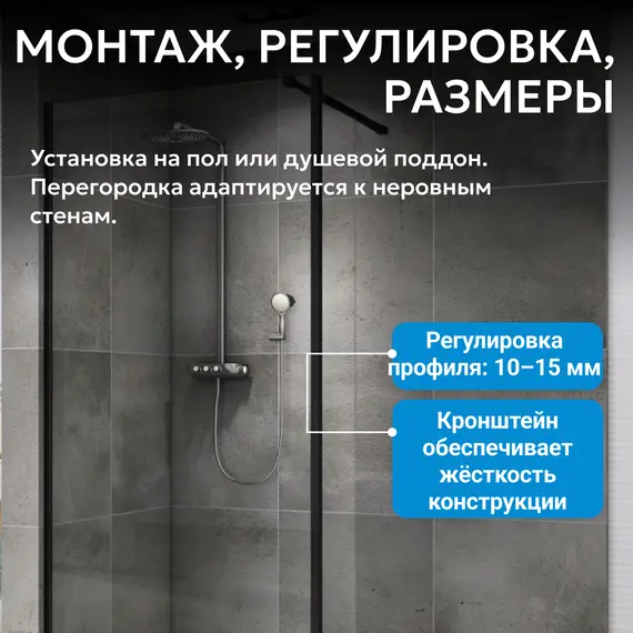 Душевая перегородка ABBER Immer Offen прозрачное/черный/8мм