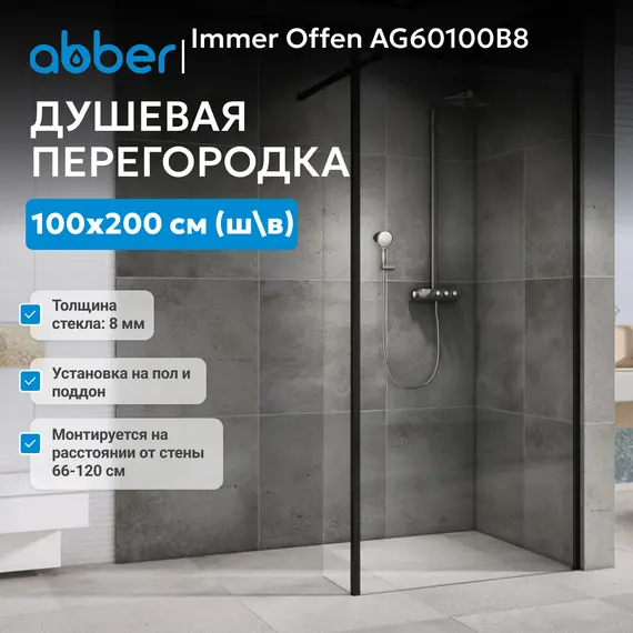 Душевая перегородка ABBER Immer Offen прозрачное/черный/8мм