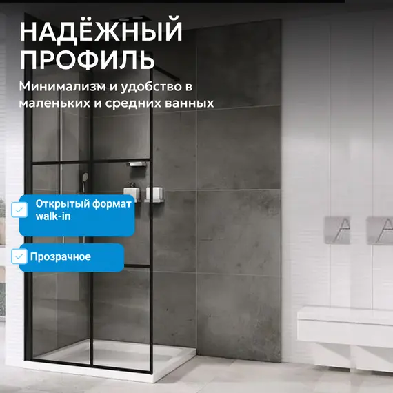 Душевая перегородка ABBER Immer Offen прозрачное/черный/8мм