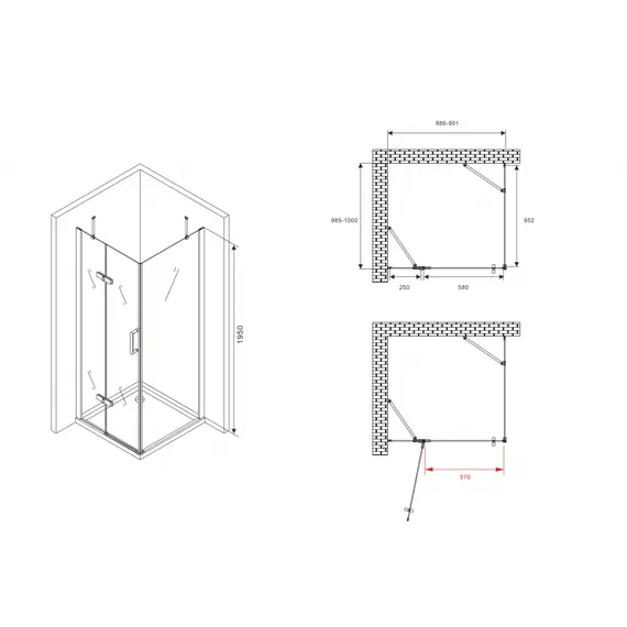 Душевой уголок ABBER Zart прозрачное/хром