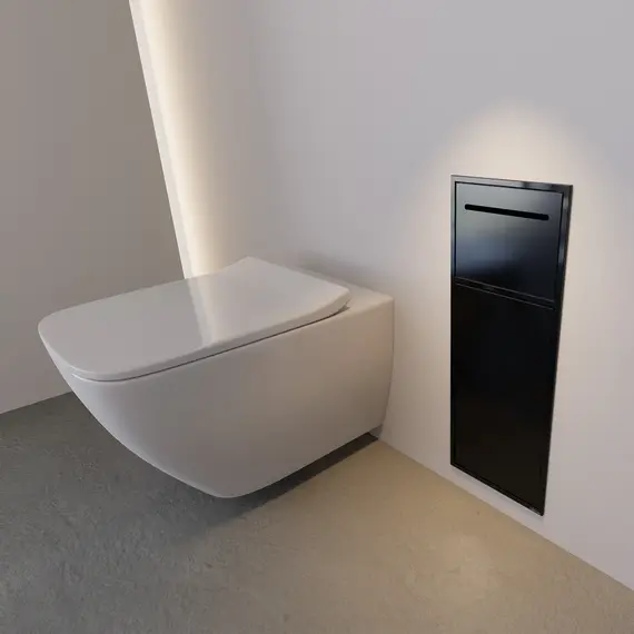 Скрытая настенная ниша из нержавеющей стали ABBER Nischen AN3008MB с корзиной и бумагодержателем, черная матовая