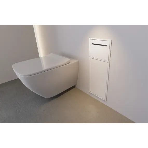 Скрытая настенная ниша из нержавеющей стали ABBER Nischen AN3008MW с корзиной и бумагодержателем, белая матовая