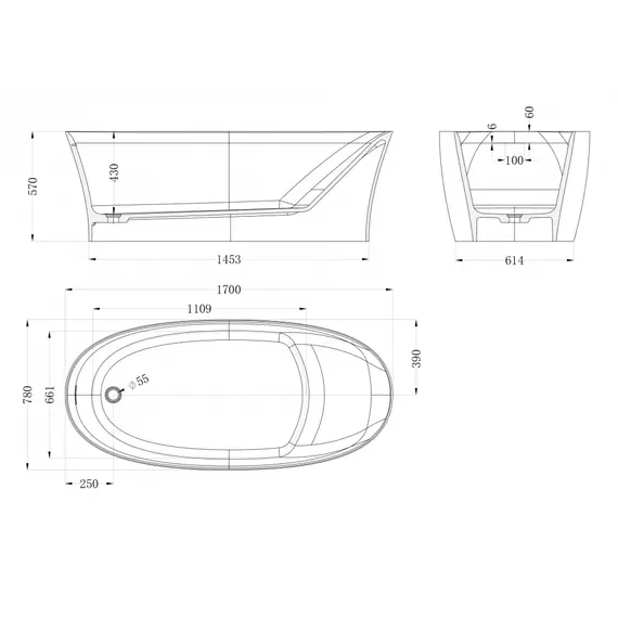 Ванна из искусственного камня ABBER Stein AS9683MC бетон матовая