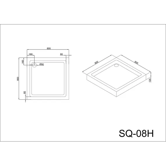 Душевой поддон квадратный Black&White SQ-08H/09H/10H