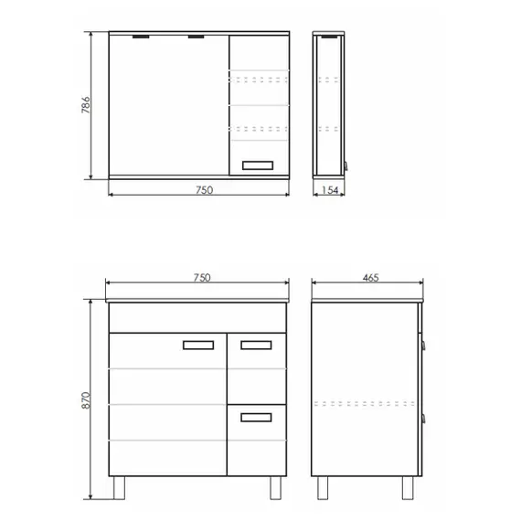 COMFORTY. Тумба-умывальник "Модена М-60/75/90" белая матовая  с раковиной Quadro