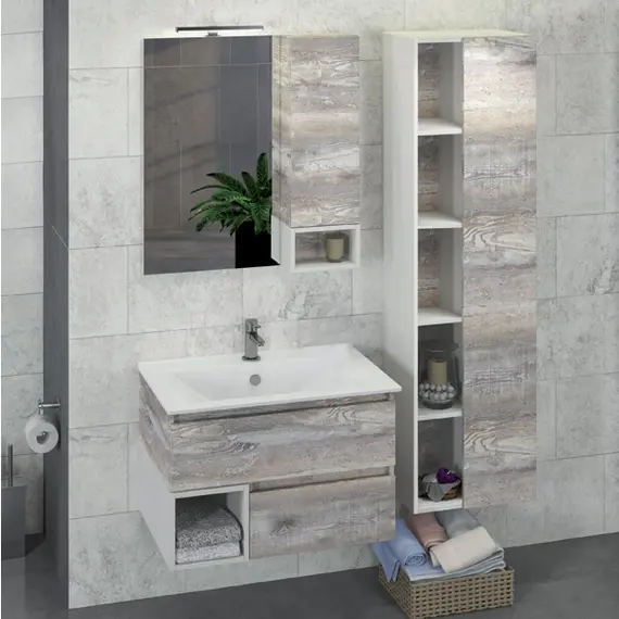 COMFORTY. Тумба-умывальник "Турин" дуб белый /бежевый с раковиной COMFORTY