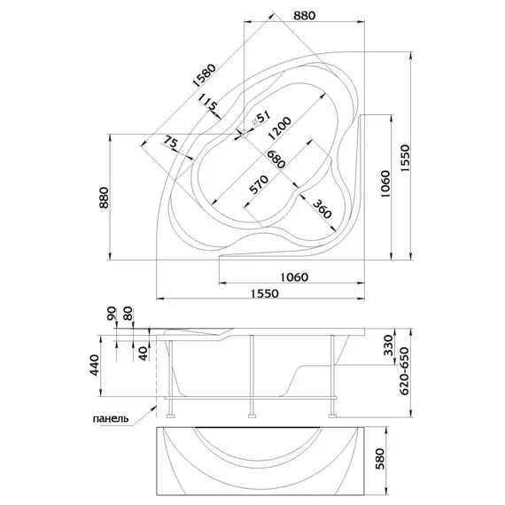 Ванна 1Marka LUXE 155x155