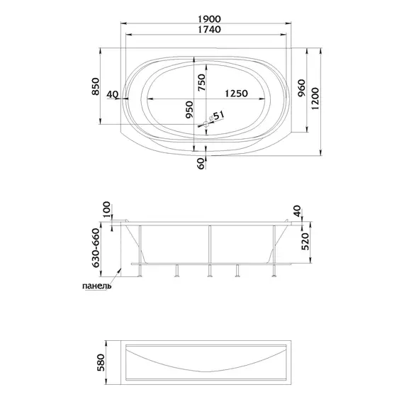 Ванна Marka One SIRAKUSA 190x120
